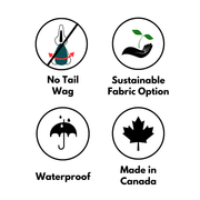 Arkel icons advantages - to tail wag- sustainable fabric - waterproof - made in canada